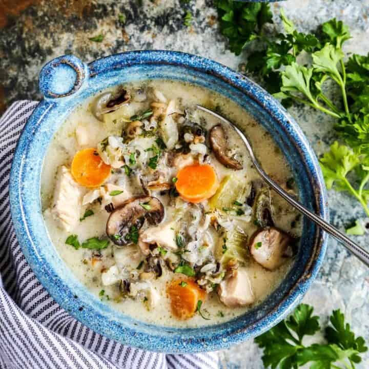 Chicken Wild Rice Soup with fresh herbs