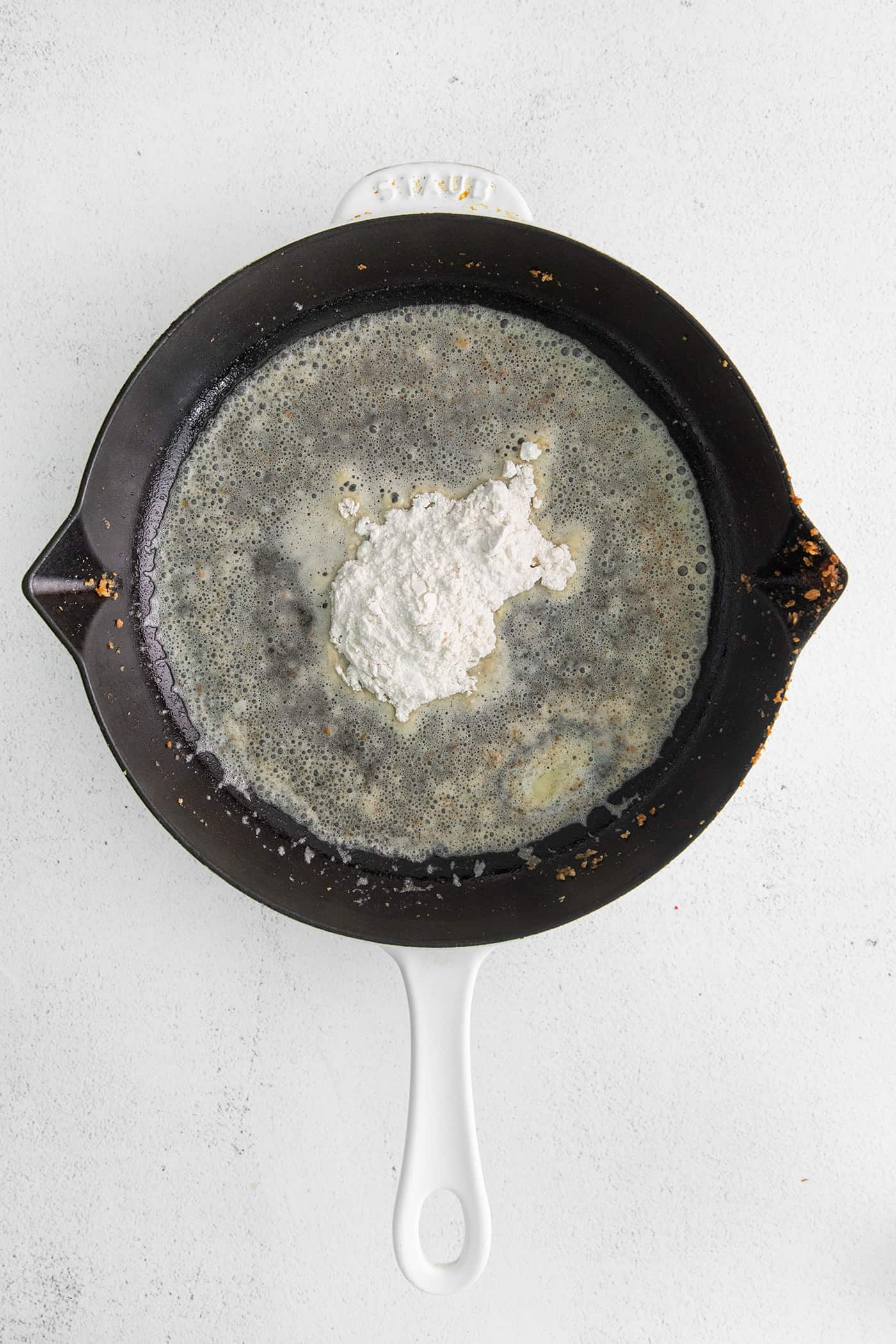 Melted butter and flour in a cast iron skillet