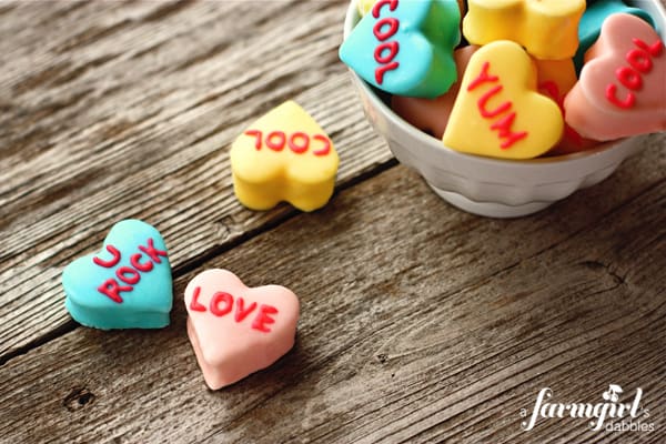 a bowl of marshmallow hearts