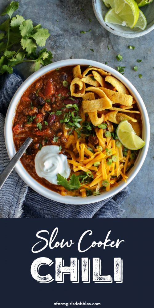 pinterest image of slow cooker chili
