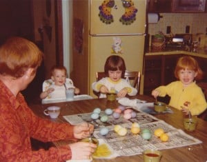 Kids coloring Easter eggs in 1977