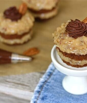 layered german chocolate cupcakes