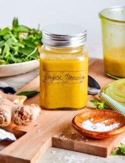 Jar of fresh ginger dressing.