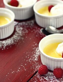 individual lemon custard cups with fresh raspberries