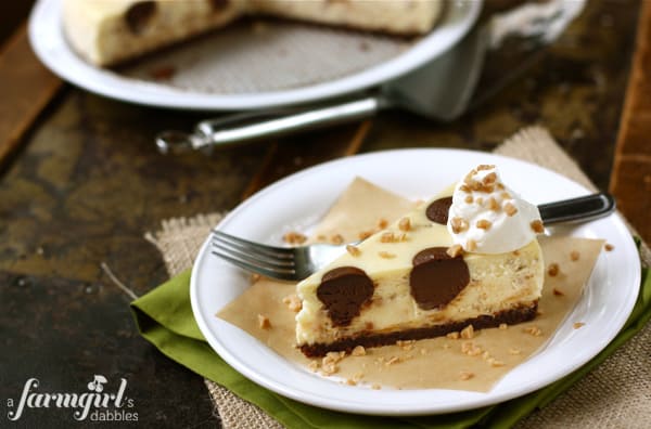 a slice of chocolate toffee cheesecake