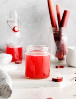 a small jar of rhubarb syrup