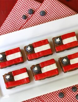 a plate of patriotic brownies