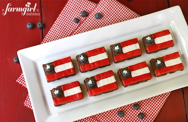 a plate of patriotic brownies