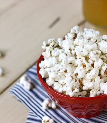 a Bowl of Parmesan Dill & Garlic Popcorn