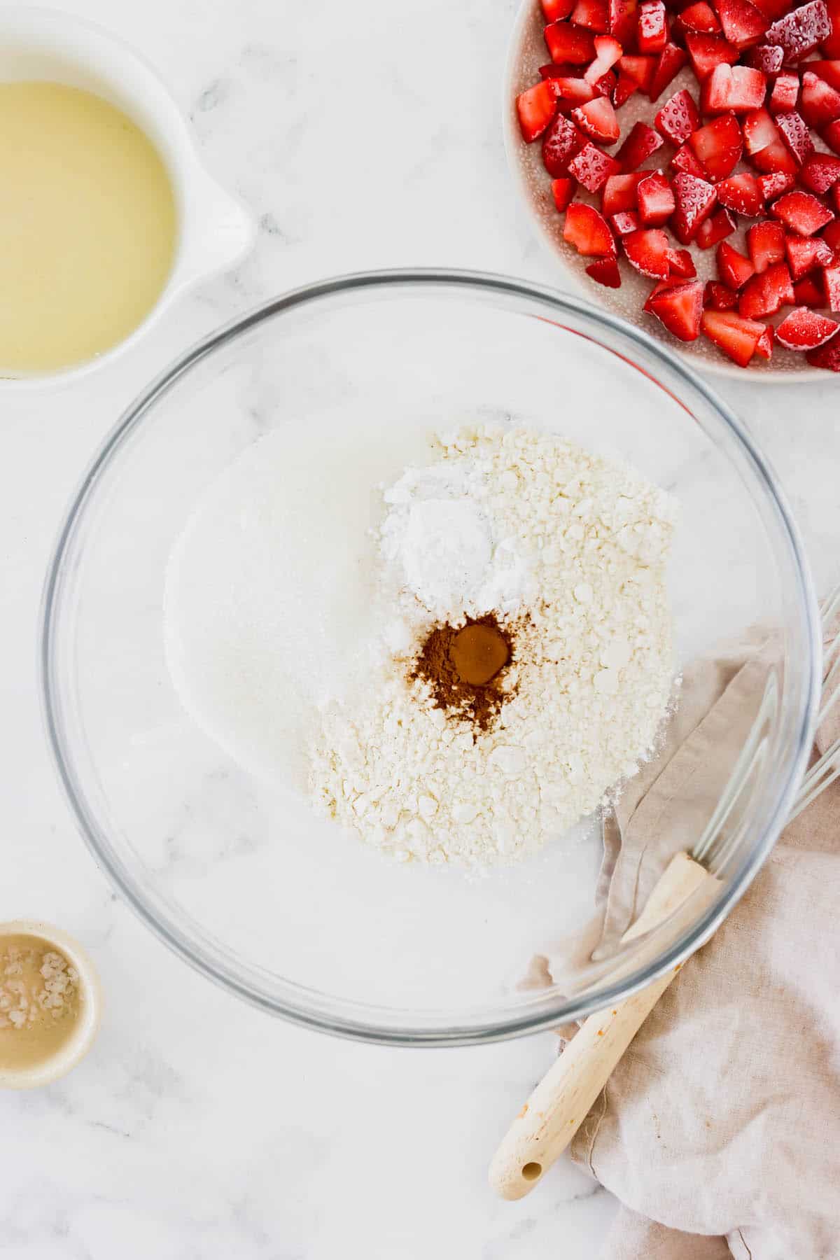 Dry muffin ingredients in a bowl