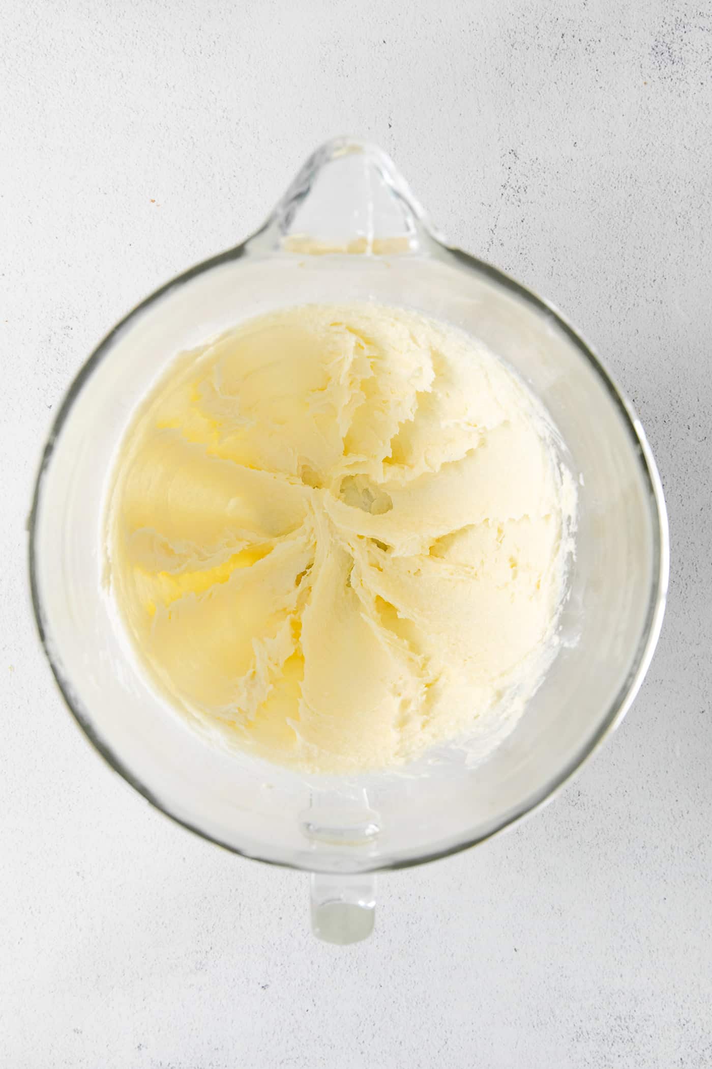 Creamed butter and sugar in a mixing bowl