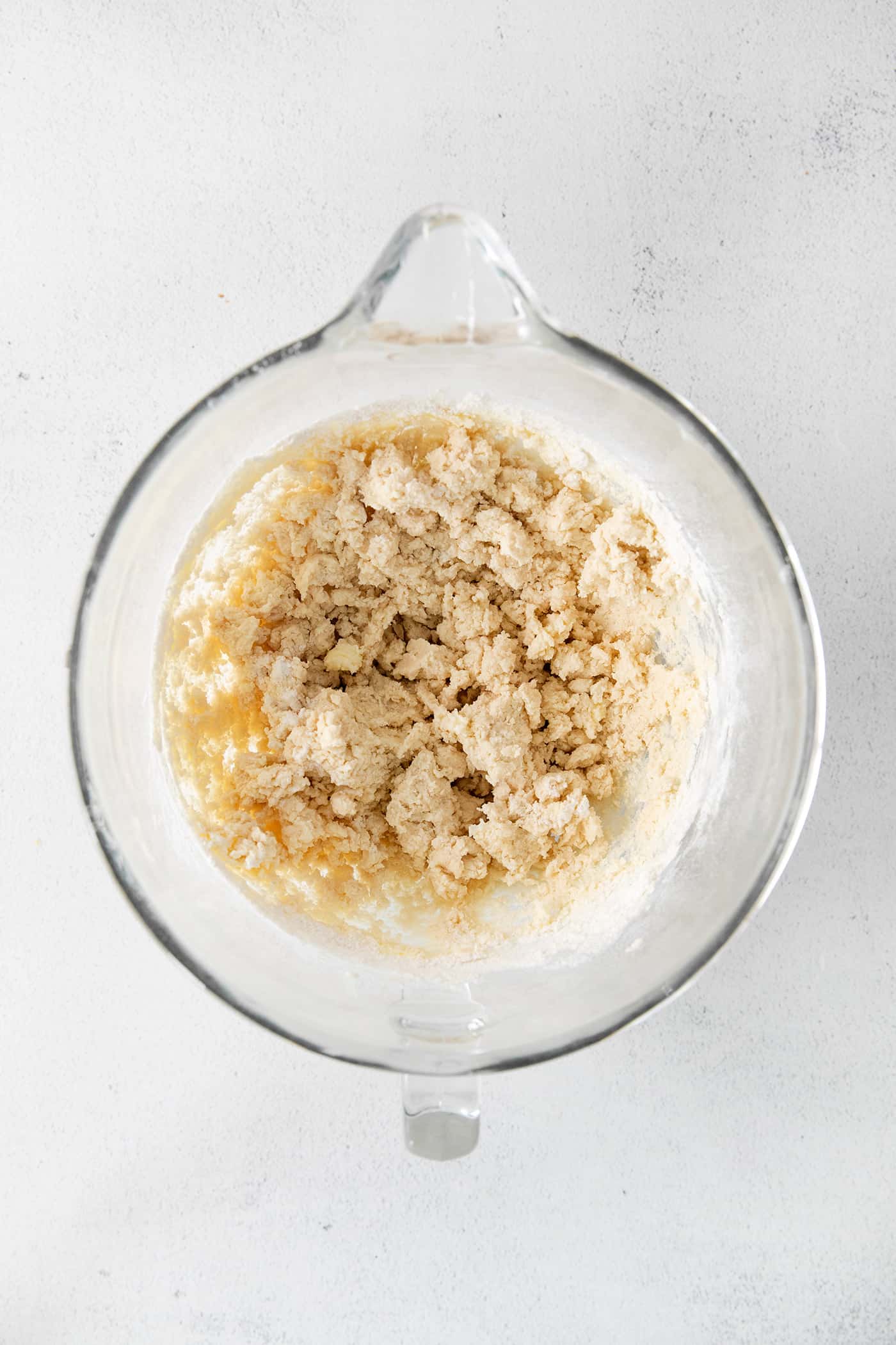 Shortbread cookie dough in a mixing bowl