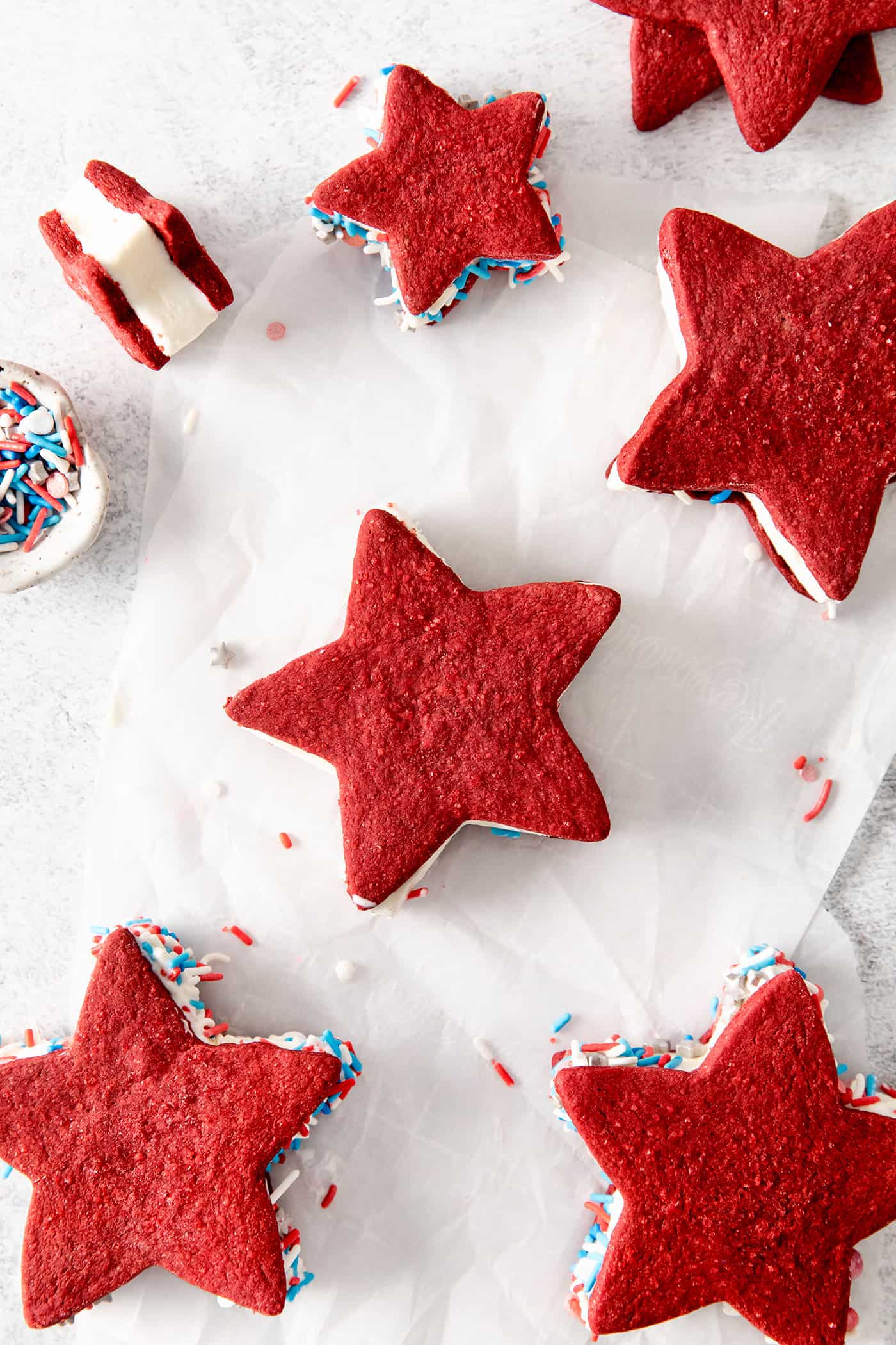 Overhead view of patriotic ice cream sandwiches