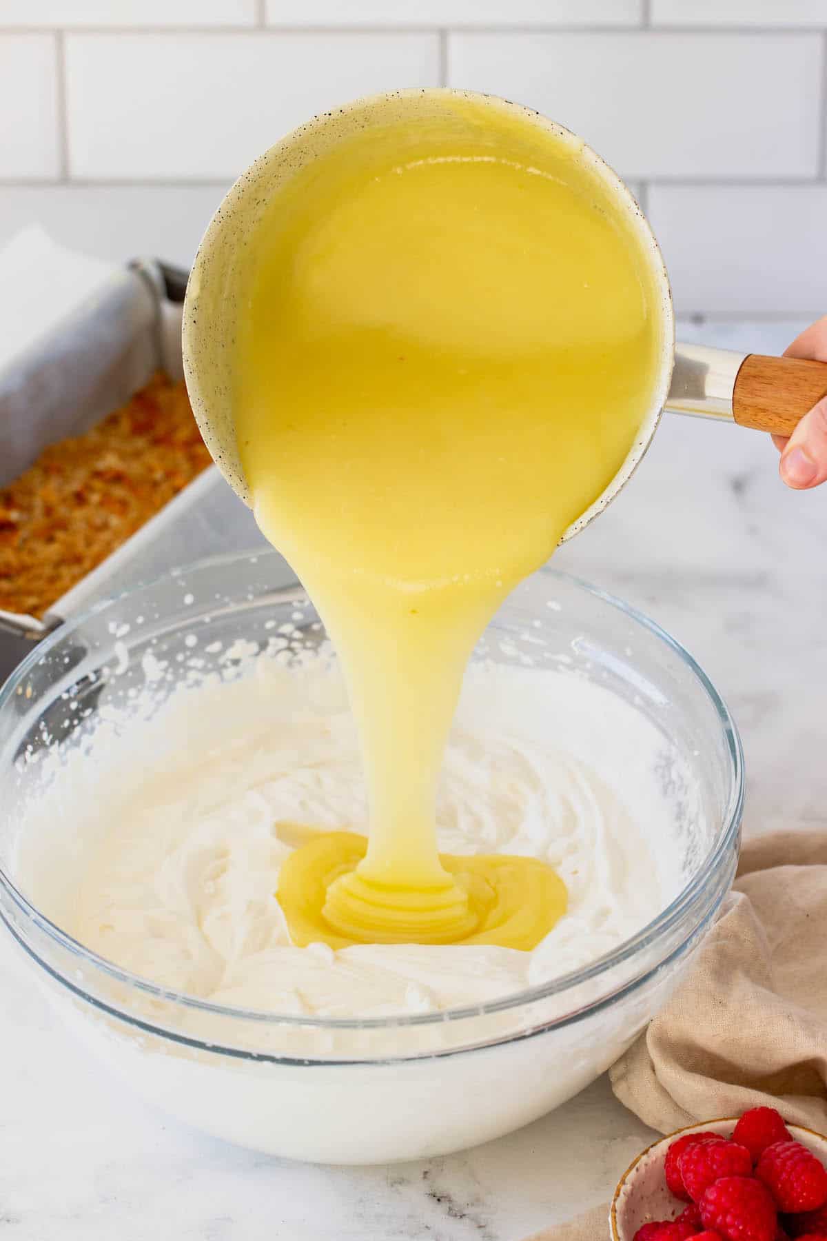 White chocolate filling being combined with cream cheese