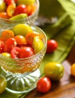 individual glass dishes of tomato salad