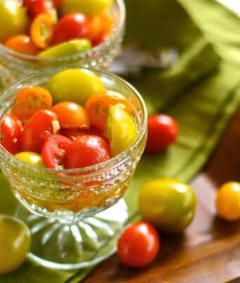 individual glass dishes of tomato salad