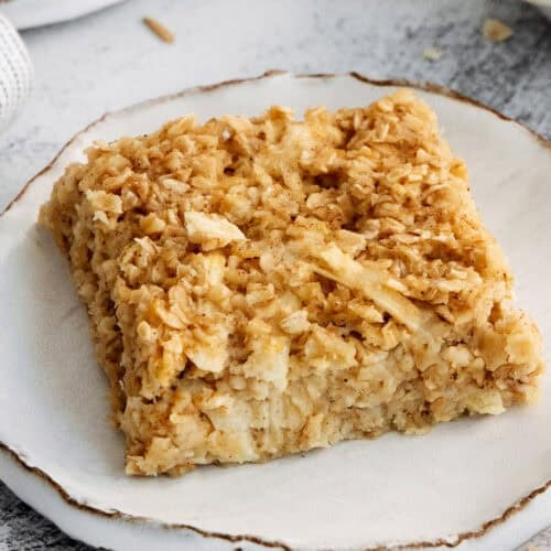 Landscape photo of apple and oatmeal bars.