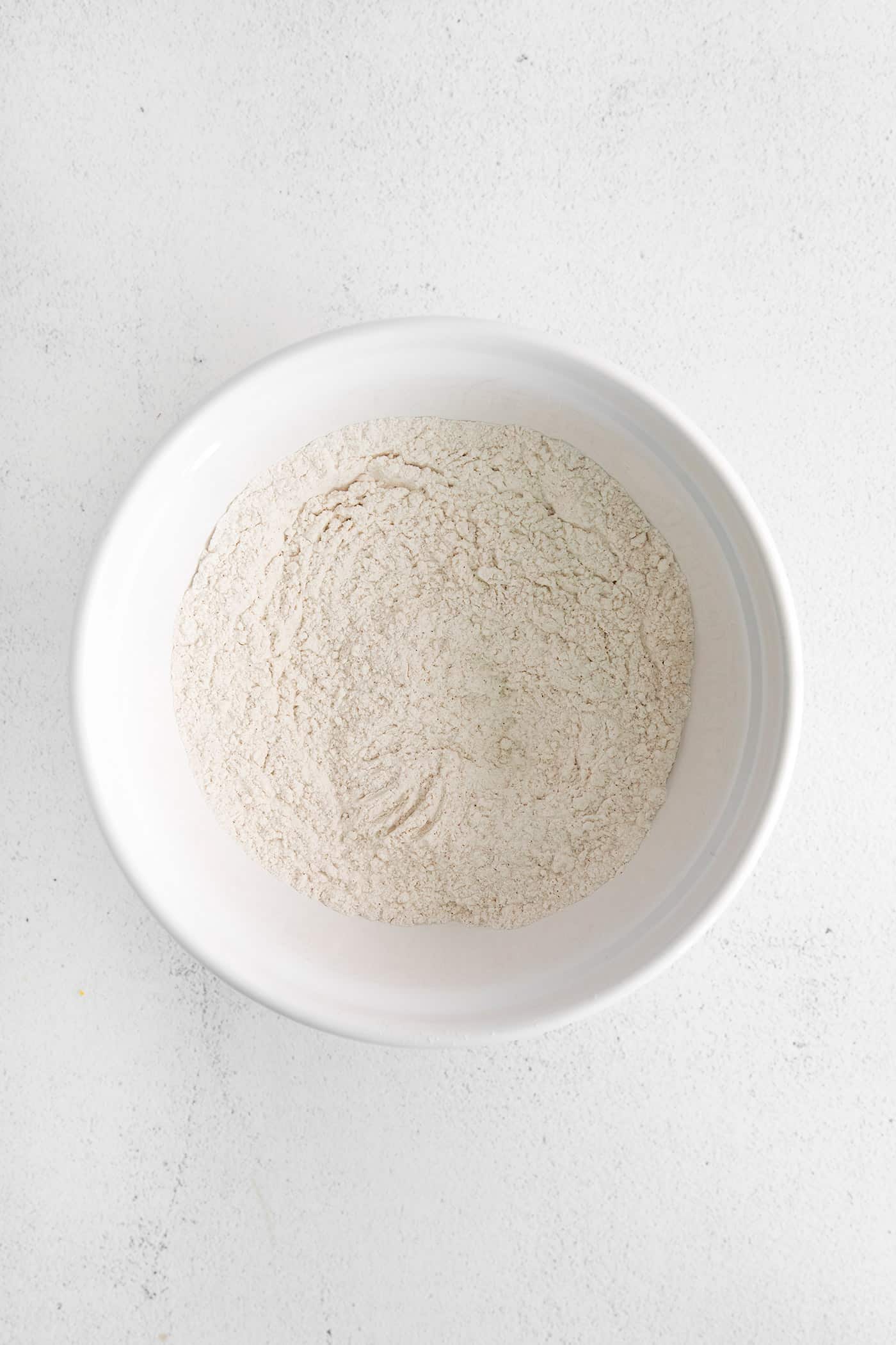 Flour in a white bowl
