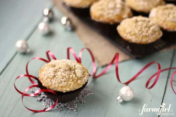 an eggnog muffin with christmas ornaments