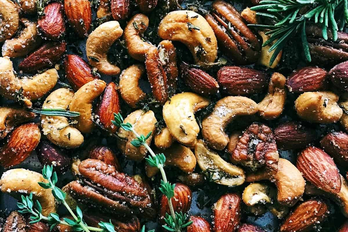 nuts with spices and fresh herbs