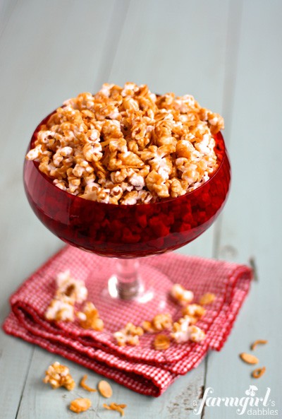 cinnamon caramel corn with coconut and almonds