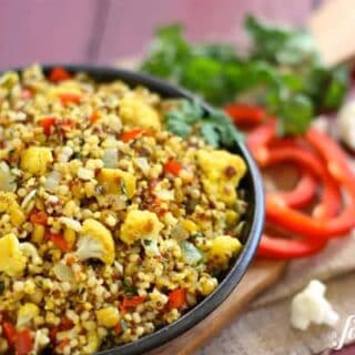 curried cauliflower with Israeli couscous and grains