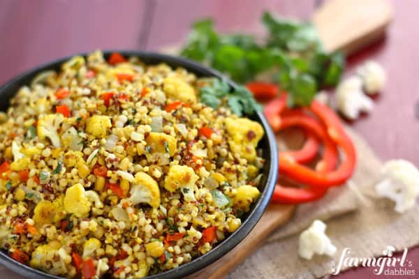 curried cauliflower with Israeli couscous and grains