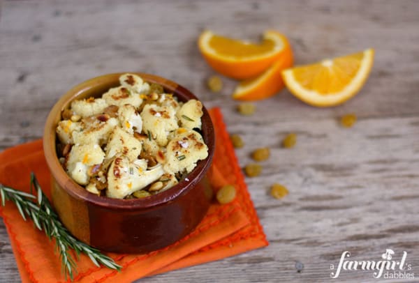 roasted cauliflower with raisins and fresh orange slices