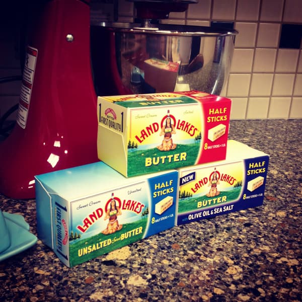 three boxes of Land O'Lakes butter