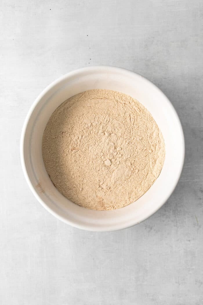 Dry cake ingredients in a bowl