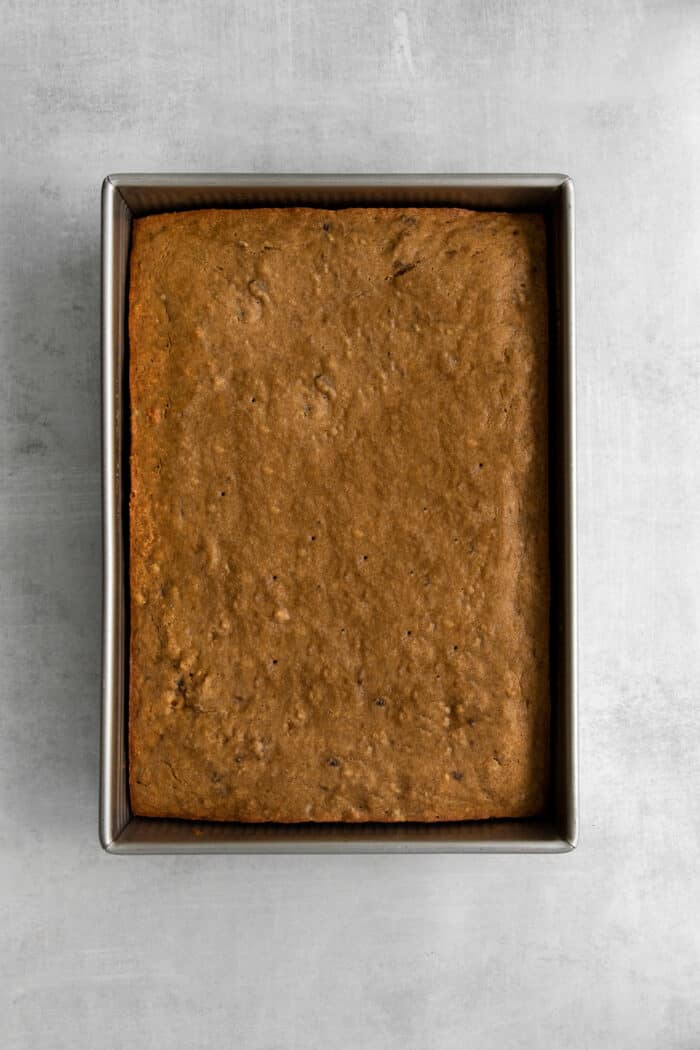 Freshly baked homemade banana cake in a pan