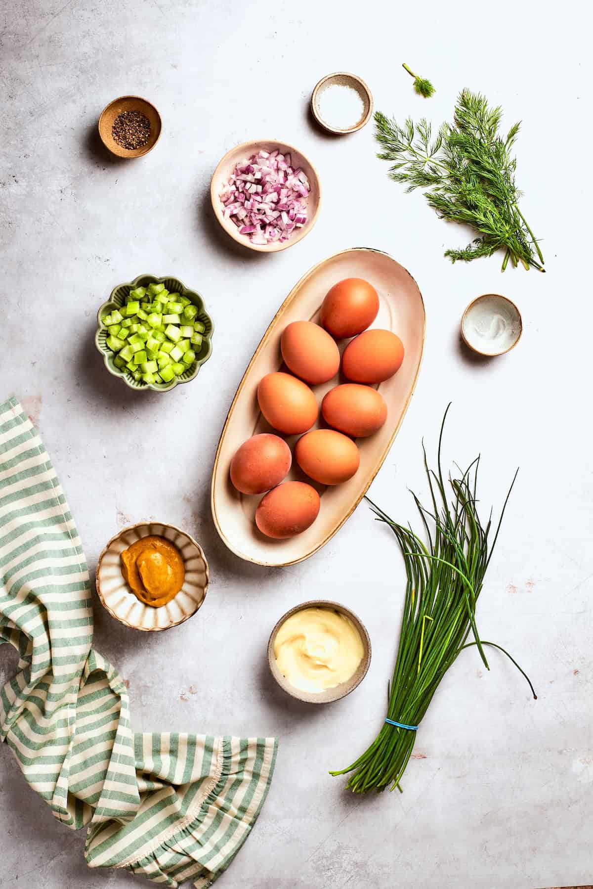 Ingredients for egg salad sandwich.