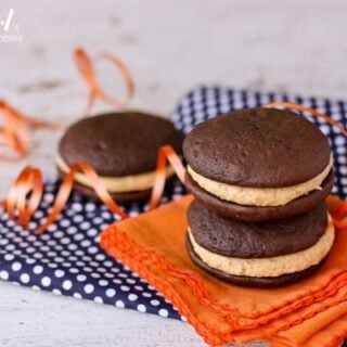 three whoopie pies with peanut butter marshmallow filling