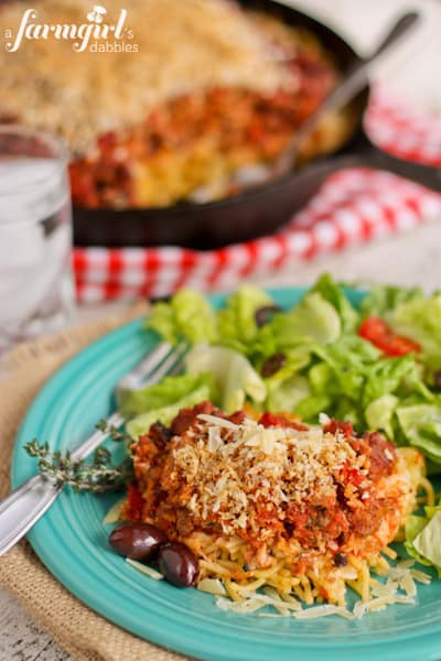 Spaghetti Hotdish and a fresh salad