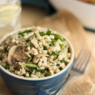 Israeli Couscous with Mushrooms, Shallots, and Asparagus