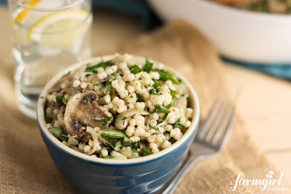 Israeli Couscous with Mushrooms, Shallots, and Asparagus