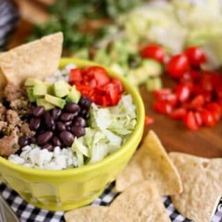Turkey Taco Bowls with tortilla chips
