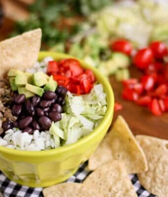 Turkey Taco Bowls with tortilla chips