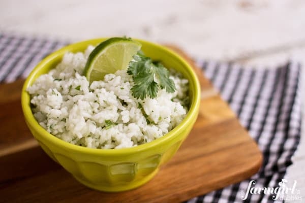 a green bowl of Cilantro Lime Rice