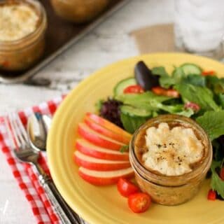 chicken pot pie dinner with apples and a side salad