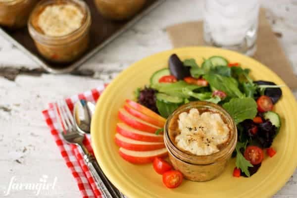 chicken pot pie dinner with apples and a side salad