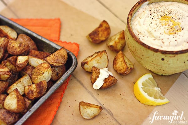 cumin roasted potatoes with feta dip