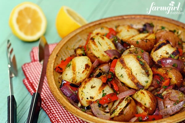 roasted potatoes with grilled peppers and onions