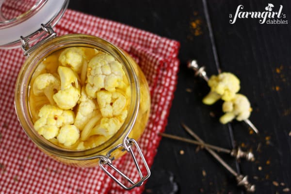 a large jar of Pickled Curry Cauliflower