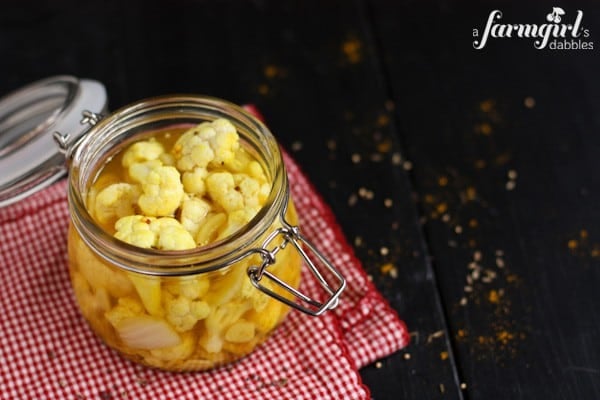 Curry Cauliflower in a pickling jar