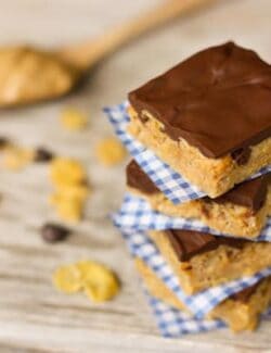 a stack of Chocolate Peanut Butter Cereal Bars