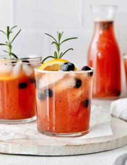 Two glasses of fruity sangria with bourbon