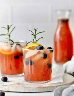 Two glasses of fruity sangria with bourbon