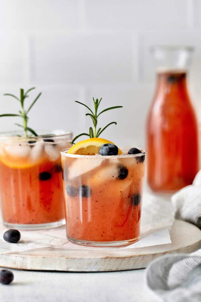 Two glasses of fruity sangria with bourbon