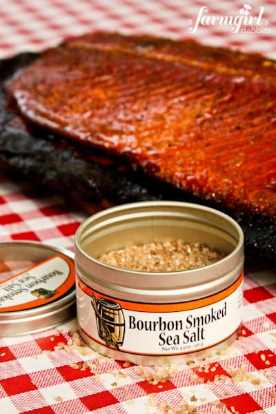 a tin of bourbon smoked salt and Grilled Salmon